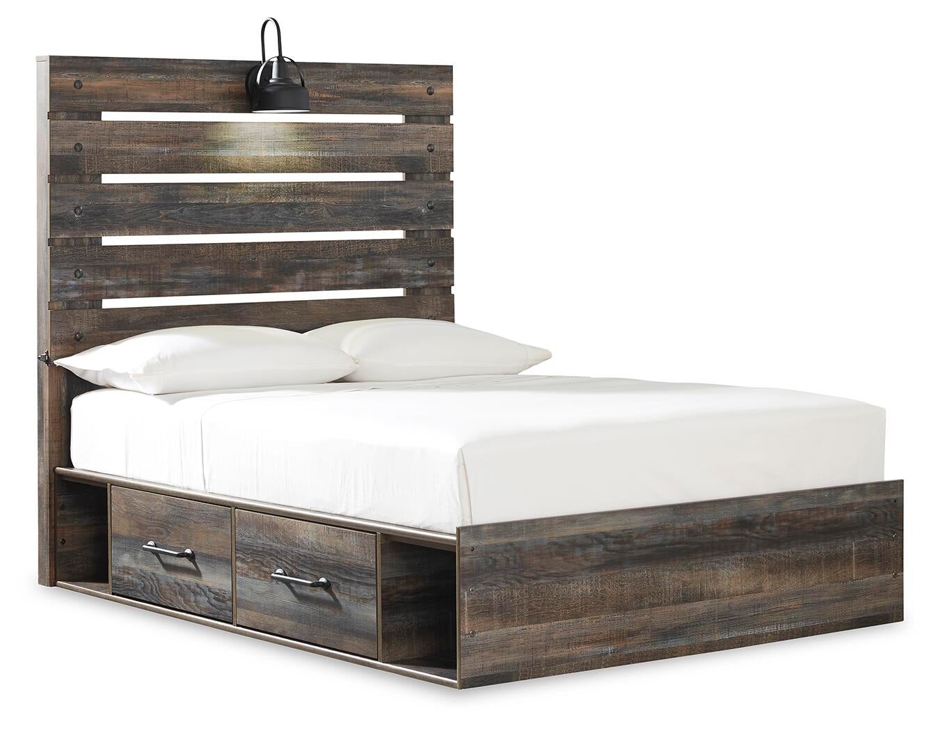 Cama Drystan de tamaño completo con 4 cajones y tocador con espejo