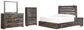 Cama Drystan King con dos cajones de almacenamiento, cómoda con espejo, cómoda y mesita de noche
