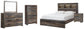 Cama Queen con estantería Drystan, cómoda con espejo, cómoda y mesita de noche