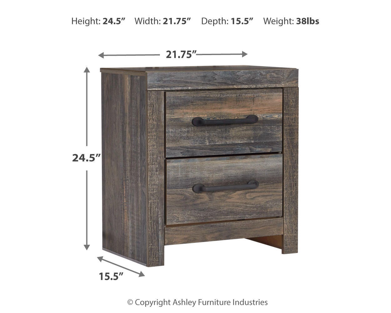 Cama Drystan Queen con dos cajones, cómoda con espejo, cómoda y mesita de noche