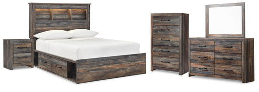 Cama con estantería completa Drystan con 4 cajones de almacenamiento, cómoda con espejo, cómoda y mesita de noche