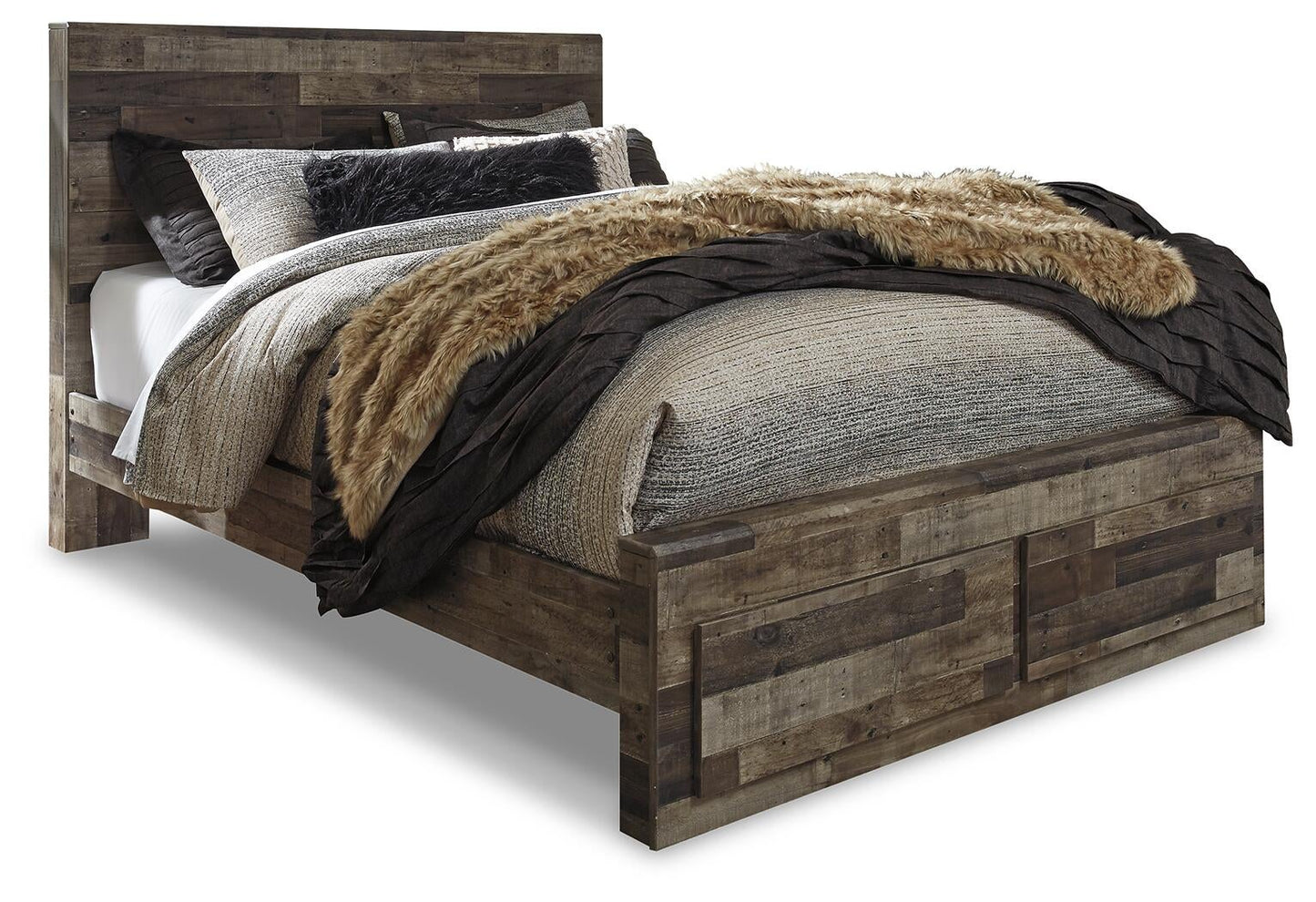 Cama Queen Derekson con dos cajones y tocador con espejo