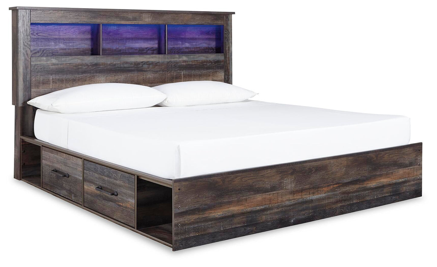 Cama con estantería Drystan King, 4 cajones y tocador con espejo
