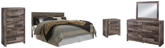 Cabecero Derekson King con tocador con espejo, cómoda y mesita de noche