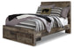 Cama Derekson de tamaño completo con dos cajones de almacenamiento, cómoda con espejo, cómoda y mesita de noche