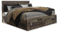 Cama Derekson King con 4 cajones de almacenamiento, cómoda con espejo, cómoda y mesita de noche