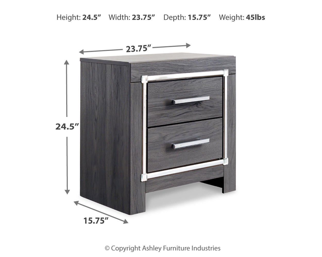 Cama King Lodanna con dos cajones, cómoda con espejo y mesita de noche