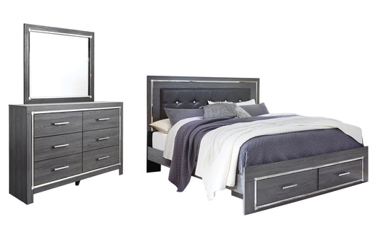 Cama King Lodanna con dos cajones y tocador con espejo