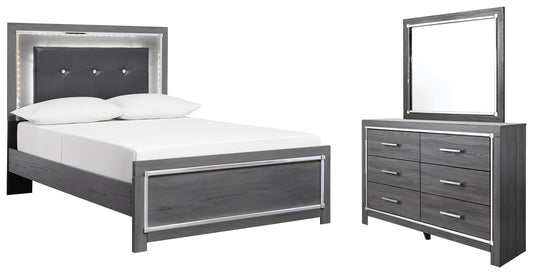 Cama Lodanna con paneles completos y tocador con espejo