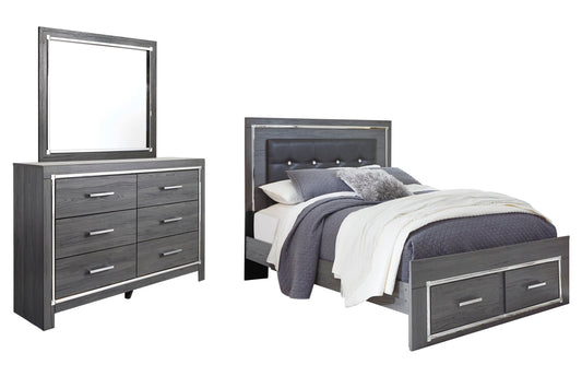 Cama Queen Lodanna con dos cajones y tocador con espejo