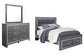 Cama Queen Lodanna con dos cajones y tocador con espejo