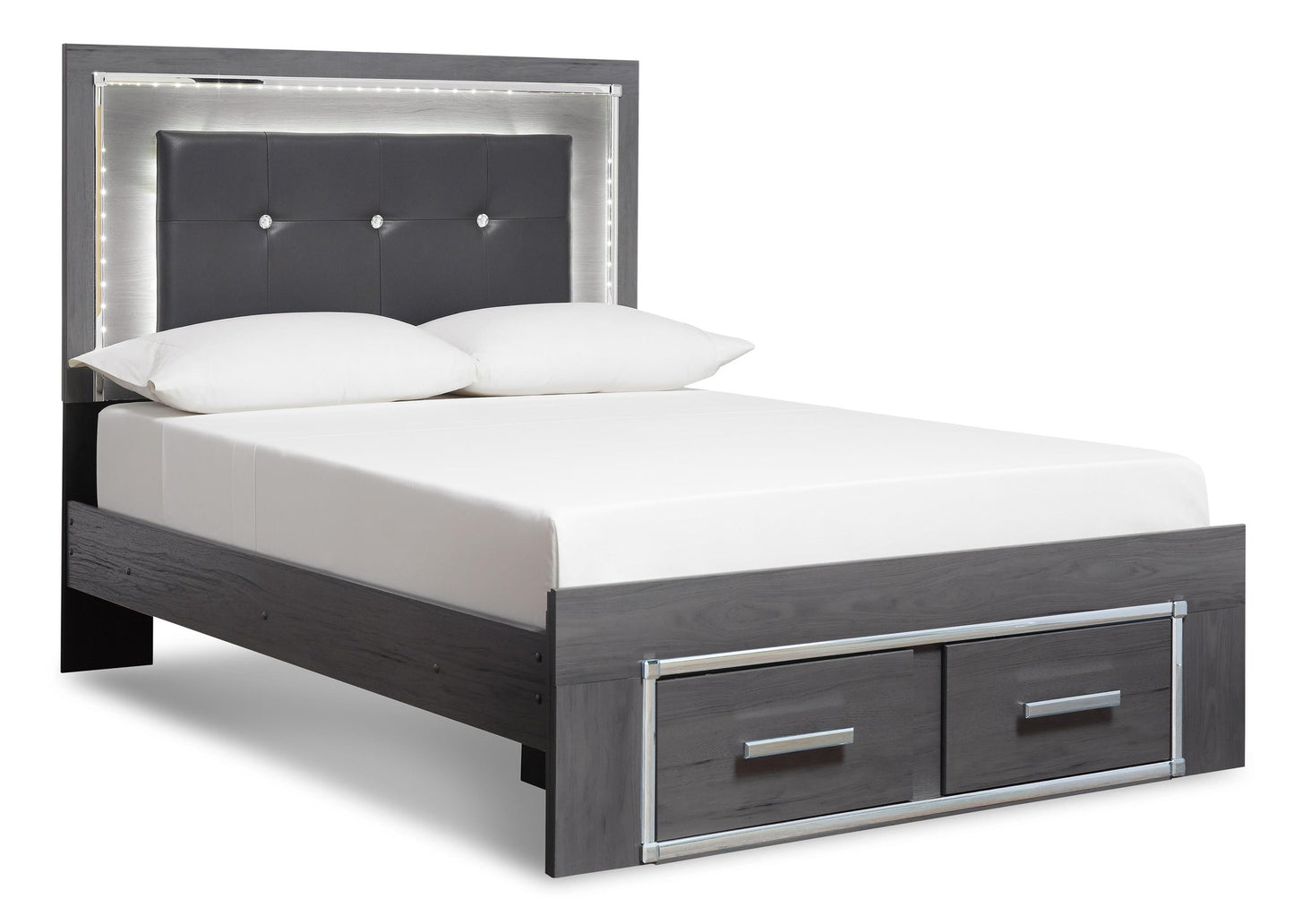 Cama Queen Lodanna con dos cajones y tocador con espejo