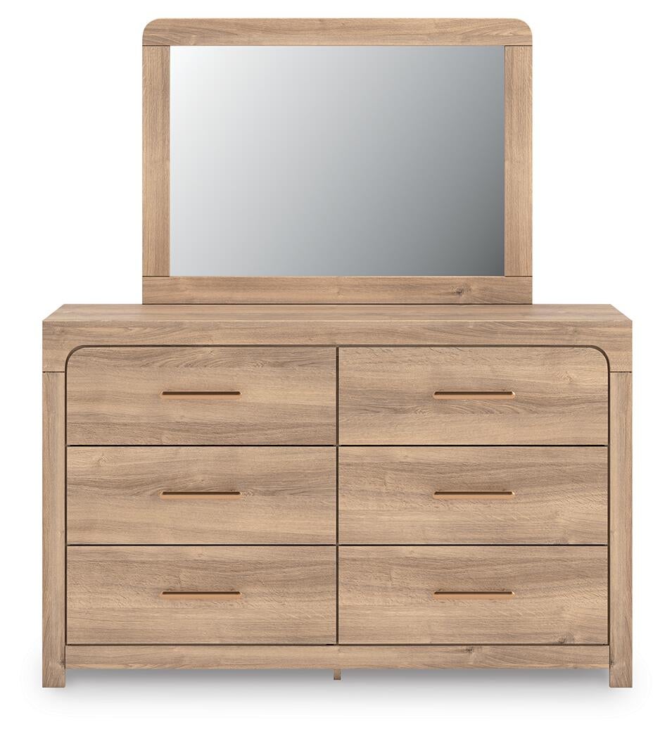 Kinlanni Queen Upholstered Platform Bed, Dresser and Mirror